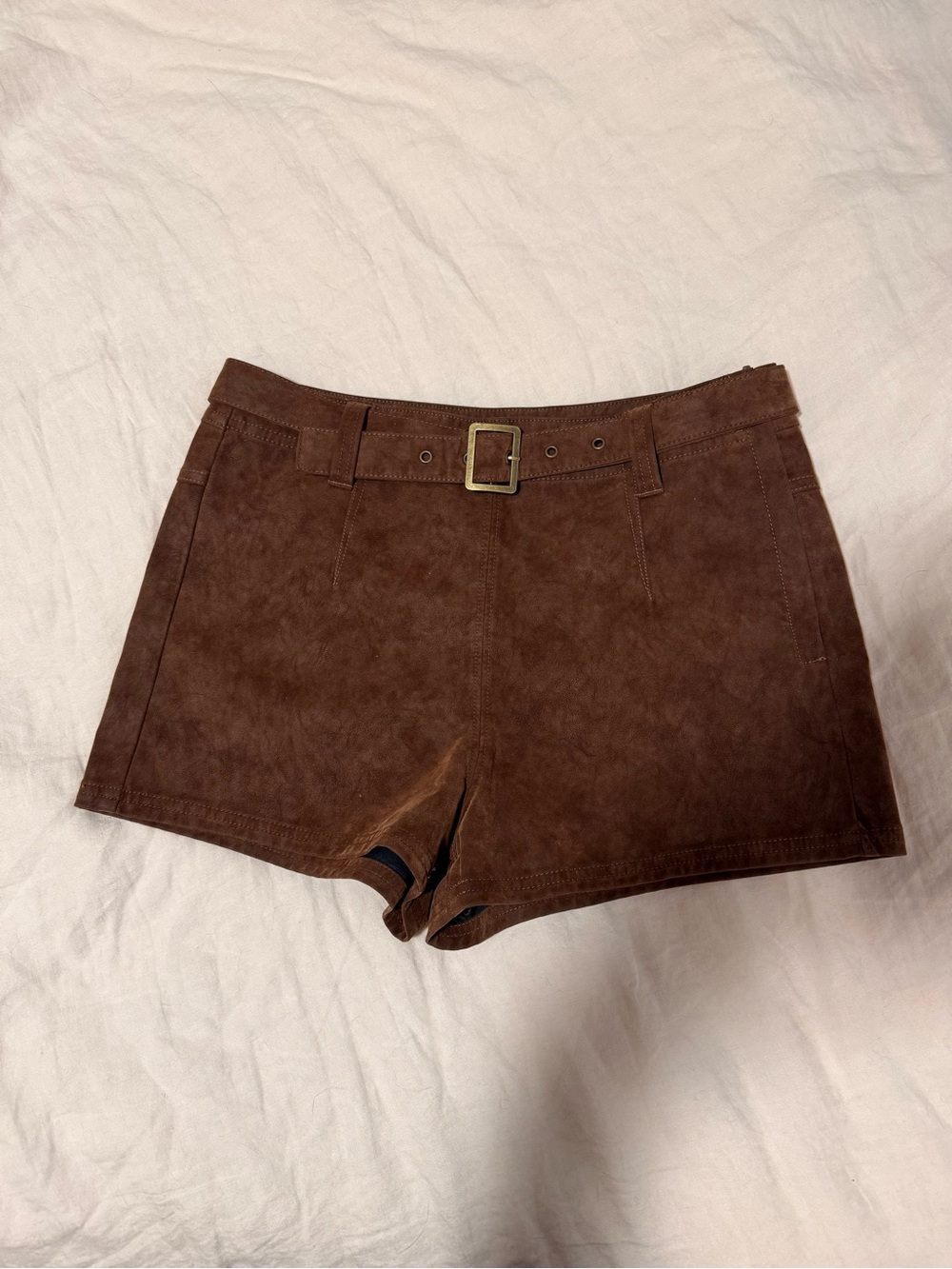 We The Free Brown Suede High Waist Shorts with Belt
